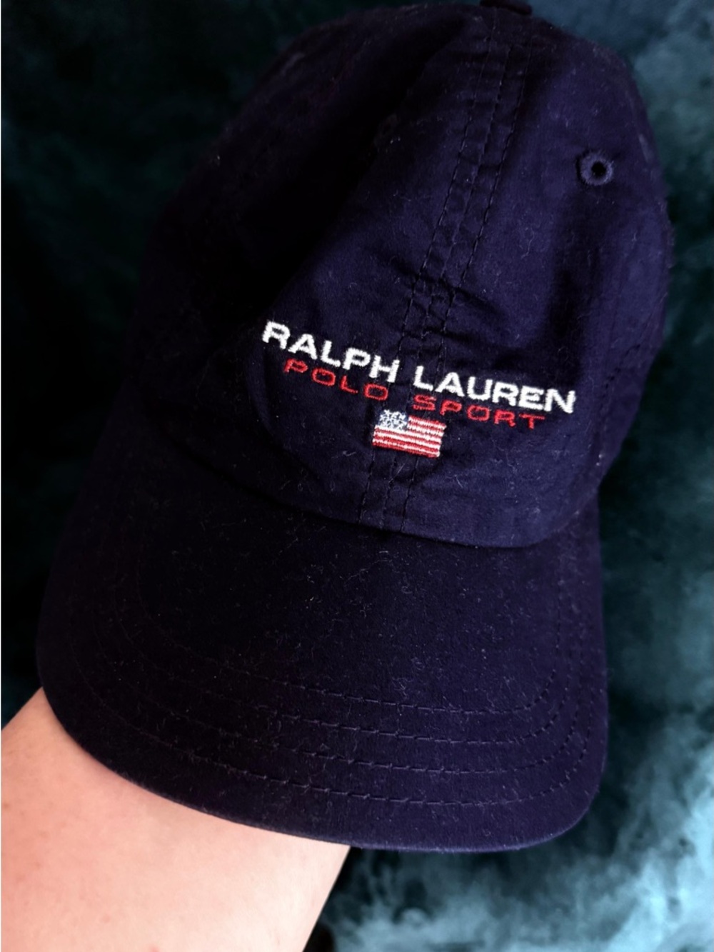 KIDS- Ralph Lauren Navy and Red Polo Sport Hat with American Flag Tag